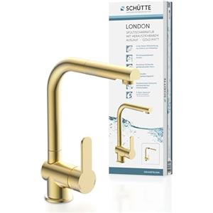 SCHÜTTE London 79770 - Rubinetto da cucina con doccetta estraibile, girevole a 360 gradi per la cucina, miscelatore con miscelatore monocomando, rubinetto per lavello in oro