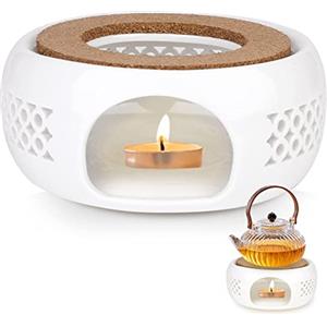 Vegena Fornello per teiera - Ceramica con cuscino in sughero, scalda caffè, scalda tè bianco, design intagliato per la conservazione del calore, tè e caffè