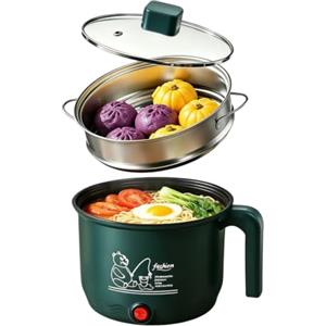 Keltorio Casseruola elettrica 1,8 l, 220 V, 600 W, portatile, antiaderente, multicucina rapida per bistecca/noodles/zuppa/uovo/avena/dormitorio/vapore/casa (verde)
