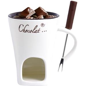GREATRICH Tazza Cioccolata Calda Candela, Tazza per Fonduta di Cioccolato in Ceramica da 130ml con Forchette, Scaldacioccolato per Casa, Regalo per Appassionati di Tazza Sciogli Cioccolato (Bianco)