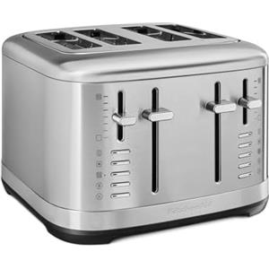 KitchenAid Tostapane 4 Fette, Slot Larghi per Pane Artigianale e Bagel, Controlli Indipendenti Doppi, 7 Livelli di Doratura, Funzioni Bagel/Scongela/Riscalda/Prolunga, Leva Alta, Acciaio Inossidabile