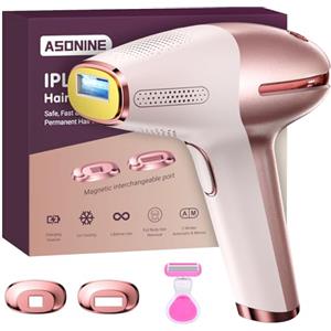 ASONINE Epilatore a Luce Pulsata con Funzione di Raffreddamento per una Pelle Dolce e Liscia, 9 Livelli di Intensità, Depilazione Laser Definitiva, Disponibile in Modalità Cablata e Senza Fili (Oro