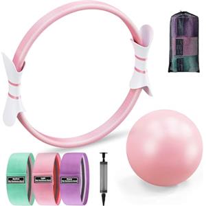weiclianhp Kit Pilates Completo con Cerchio Pilates 35 cm, Mini Palla, Bande Elastiche | Set Pilates Donna, Attrezzi Pilates Casa per Principianti, per Tonificazione, Forza, Flessibilità, Yoga, Casa e Palestra