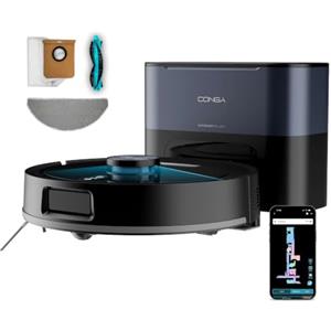 Cecotec Robot Aspirapolvere Lavapavimenti con Base Autosvuotamento Conga Y60 Dark. Navigazione Laser, 13000 Pa, Autonomia 200 min, Sacco 3 l, WiFi Bluetooth, App, Pulizia Senza Pensieri e Tempo Libero