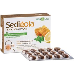 BIOS LINE SpA SEDIGOLA PERLE GOLA E VOCE 30 PERLE MASTICABILI MENTA EUCALIPTO SENZA GLUTINE SENZA LATTOSIO