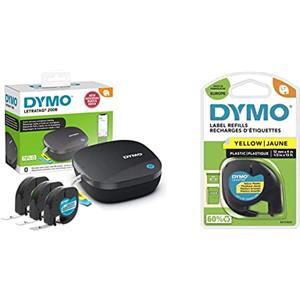 DYMO LetraTag 200B etichettatrice Bluetooth | Stampante per etichette compatta & LetraTag etichette in plastica, rotolo da 12 mm x 4 m, stampa nera su giallo, S0721620