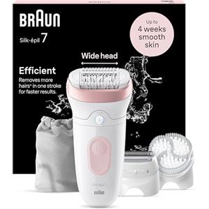 Braun Silk·épil 7 Wet & Dry Epilatore SE7‑060 - 40 pinzette, SmartLight, ricaricabili, per pelli sensibili, con testina per rasoio, cappuccio e spazzola per la pulizia - Depilazione per gambe, braccia