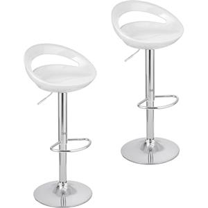 Baroni Home 2 Sgabelli Bar Girevole Altezza Regolabile, Seduta in Plastica e Schineale, Base Cromata, Poggiapiedi e Fondo Antigraffio, Sgabello Cucina e Penisola, 37x45x59-79 cm, Bianco, 2 Pezzi
