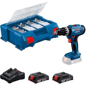 Bosch Professional 18V System Trapano-avvitatore con percussione a batteria GSB 18V-25 (Ø vite max. 10 mm, incl. 2 batterie GBA 2.0Ah, GAL 18V-20, set di accessori da 63 pz., L-Case Pick & Click)
