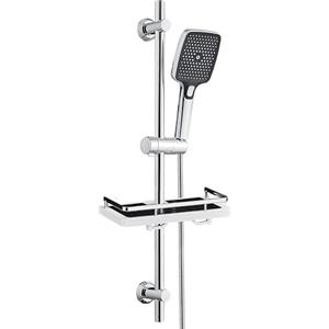 JOHO Colonna Doccia Senza Miscelatore, Asta Doccia Acciaio Inox 70 cm con Supporto Soffione Regolabile, Saliscendi Doccia Adattarsi ai Fori Esistenti con Doccetta 3 Geti e Mensola, Cromo