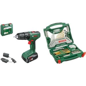 Bosch Trapano a percussione a batteria Bosch EasyImpact 18V-38 (1x batteria da 2,5 Ah; sistema da 18 Volt; in custodia) + Accessori Set trapano e cacciavite Bosch X-Line Titanium da 70 pezzi