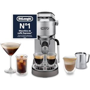 De'Longhi Dedica Duo EC890.M Macchina Manuale per Caffè Espresso, Cappuccino e Cold Brew, Barista, Dotata di Lancia vapore per My LatteArt, Display Touch,Larga 15cm, Serbatoio Estraibile 1,1L, Metallo