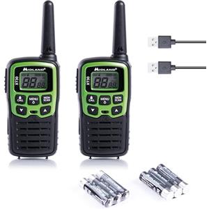 Midland - Walkie Talkie per Famiglie XT30 Ricaricabili USB, 2 Radio Ricetrasmittenti per Esterno e Famiglia - 16 Canali PMR446 senza Licenza, 5H/6Km, 38 Toni CTCSS, VOX, SCAN, Batterie AAA, Clip