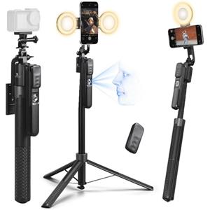 K&F CONCEPT Bastone Selfie 180CM Selfie Stick Treppiede Smartphone con Luce