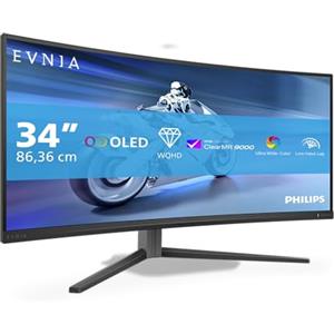 Philips Monitor 34M2C6500AM 34", Curvo 3440x1440, UW-QHD, 175Hz, QD-OLED Panel, 0.03ms GtG, USB-C (HDMI2x 2.0 DP 1x 1.4) Adaptive Sync, HDR400 TrueBlack, FreeSync Prem Pro, G-Sync Comp, Grigio Scuro