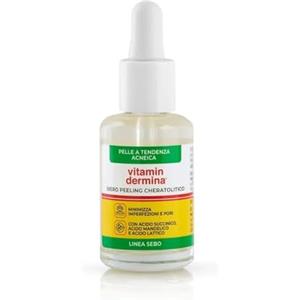 VITAMINDERMINA Linea Sebo Siero Peeling Cheratolitico 30 ml - Per Pelli Grasse, Impure e a Tendenza Acneica - Con Acido Succinico, Mandelico, Lattico e Ialuronico - Esfoliante e Cheratolitico