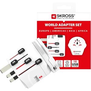 SKROSS | 1.302539 | PRO - World & USB 2 in 1 - Adattatore Universale da Viaggio da e per Tutto il Mondo - Tensione e Potenza: 100V - 700W / 250V - 1750W - USB da 2,4A - Protezione Antiscossa