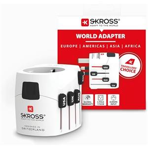 SKROSS | 1.103145 | PRO Light | Adattatore Universale da Viaggio a 2 e 3 Poli per Schuko. Tensione e Potenza nominale: 100V - 630W / 250V - 1575W - Adatto a PC e Asciugacapelli. Protezione Anti Scossa