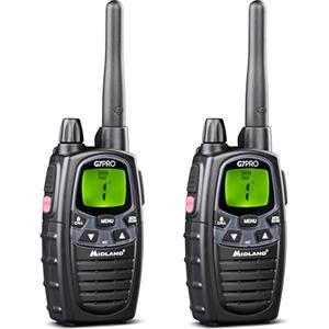 Midland - Walkie Talkie G7 PRO, Coppia Ricetrasmittenti Professionali Softair e Outdoor, 85 Canali - 16 PMR446/69 LPD Senza Licenza, Copertura 10Km, Autonomia 18 Ore, Batterie Ricaricabili e Accessori