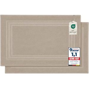 Komfortec Tappeto Bagno Set di 2 in Spugna di Cotone 50x70 cm | Tappetino Bagno 100% Cotone, Assorbente, Morbido, Lavabile in Lavatrice, 600 g/m², Beige