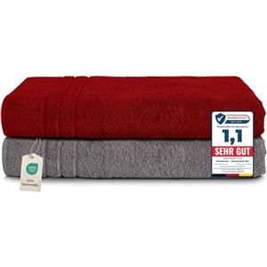 Komfortec Set 2 Teli Sauna 80x200 cm, Spugna 100% Cotone, Antracite/Rosso | Set di 2 Teli Sauna Grandi e Assorbenti; Telo Doccia, Telo Mare, per Spa e Lettino Massaggio