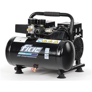 FIAC Compressore d'Aria Portatile Silenzioso SUPERSILENT 6, Oil Free, Pressione Massima 8 Bar, 1 HP, Serbatoio 6 Litri, Rumorosità 58 dB LpA, Nero