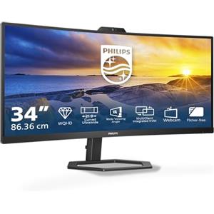 PHILIPS 34E1C5600AM - Monitor curvo WQHD da 34 pollici, webcam, regolabile in altezza, altoparlante (3440x1440, 100Hz, HDMI, DisplayPort, USB-C, Hub USB) nero
