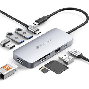 NOVOO Hub USB-C 9-in-1, HDMI 4K 60Hz, 5 Porte USB, PD 100W, SD/TF