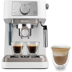 De'Longhi Macchina da caffè manuale Stilosa EC260.W, pressione 15 bar, sistema cappuccino, spegnimento automatico, compatibile con cuscinetti ESE, 2 contenitori per piani, capacità 1L, bianco
