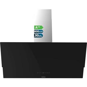 Cecotec Cappa Aspirante 90 cm Vetro Temperato. Bolero Flux DT 908001 Glass Black A++ 210W, Cappa isola 90cm vetro nero, Flusso d'Aria 800m3/h, A++, Touch, LED, Carbonio Ø176, alluminio 5 strati
