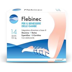 Flebinec, Integratore alimentare per mantenere il tono venoso e per drenare ed equilibrare il flusso di sangue all'interno del microcircolo, 14 Bustine da sciogliere in acqua.