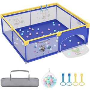 Aufun Box per bambini in tessuto Oxford 300D, con barriera in schiuma antiurto, rete traspirante, cerniera, area giochi per interni ed esterni (blu, 180 x 200 cm)