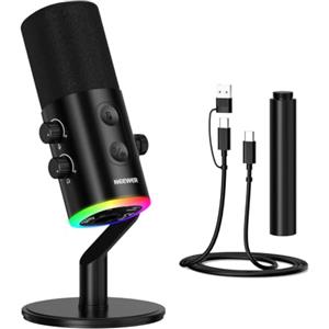NEEWER DM03 Microfono Dinamico RGB USB/XLR con Muto Antirumore AI Controllo del Guadagno Mic e Volume Cuffie, Monitor TRS 3,5mm, Supporta App NEEWER MIC/EQ/Sinc Musica per PC Video Gioco Podcast Canto