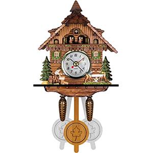 Greatideal Orologi A cucù in Legno, Tradizionale della Foresta Nera, A Forma di Cuculo A Pendolo Antico, da Parete per Uccelli Artigianali