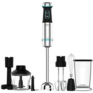 Cecotec Frullatore a Immersione Power Titanblack 1200 XL Perfectcream&Crush, 1200 W, Lame A 4 Lame, Piedino XL, Cappa Antispruzzo, Include Tritatutto con Lama, Frusta e Schiacciapatate