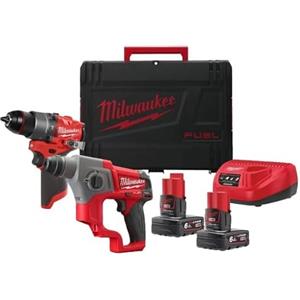 Milwaukee M12 FPP2F2-602X - KIT TRAPANO AVVITATORE CON PERCUSSIONE + TASSELLATORE SDS-PLUS + 2 BATTERIE M12 - MILWAUKEE