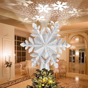 Avoalre Stella Albero di Natale con Fiocco di Neve Rotante Luci Proiettore LED Decorazione Albero di Natale Scintillio Stella Proiettore di Luce per Casa Ufficio Bar Hotel - Argento