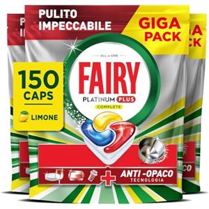 Fairy Platinum Plus Pastiglie Lavastoviglie Tutto in Uno, 150 Caps, Limone