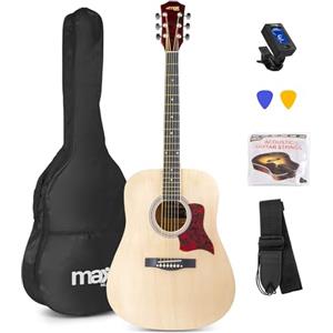 Max Akoestische gitaar voor beginners - MAX SoloJam Western gitaar - incl. gitaar stemapparaat, gitaartas en 2x plectrum - Naturel (hout)