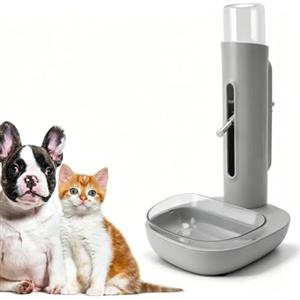 Tomedny Distributore di acqua stagnante per animali domestici da 480 ml, abbeveratoio automatico per animali domestici con ciotola per cibo Supporto per bottiglia d'acqua per cani