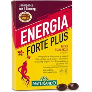 Naturando Energia Forte Plus 40 perle Energetico Naturale con Olio di Germe di Grano, Pappa Reale, Ginseng Sigillo Oro, Vitamina B12 per Contrastare la Stanchezza Fisica e Mentale