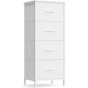 SONGMICS BELLAH Collezione - Cassettiera con 4 Cassetti in Tessuto, Acciaio, MDF, Tessuto Non Tessuto, per Camera da Letto, Armadio, Corridoio e Soggiorno, Bianco Nuvola e Bianco Neve LGS314WH01