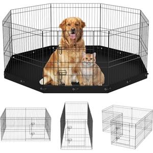 VEVOR Box per Cani Recinto per Cuccioli Coniglio Gatti Taglia Piccola e Media 8 Pannelli Pieghevoli Metallici 609,6x609,6 mm Uso Esterno Interno, Recinto di Gioco per Animali Domestici con Tappetino