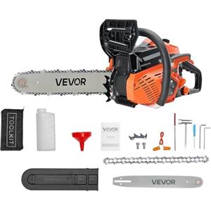 VEVOR Motosega a Gas da 40 cc Motosega a Scoppio da 355 mm 1,8 CV con Impugnatura Antiscivolo, con Doppio Serbatoio, per Taglio del Legno, Potatura degli Alberi e Disboscamento, Arancione Nero