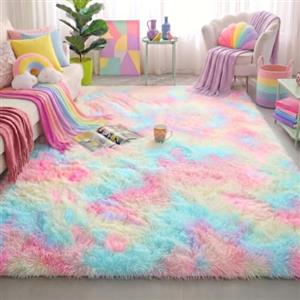 Amdrebio Tappeto morbido arcobaleno Amdrebio per camera da letto delle ragazze, 122 x 183 cm, decorazione per la stanza dei bambini, tappeto peloso per bambini e animali domestici