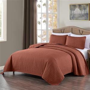 Chezmoi Collection Austin - Set di 3 copriletto trapuntato Pinsonic per letto matrimoniale, colore: terracotta