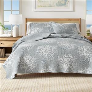 Great Bay Home Set di biancheria da letto per letto matrimoniale, motivo costiero estivo, con federe, reversibile, per tutte le stagioni, set di biancheria da letto per tutte le stagioni, copriletto trapuntato