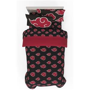 Franco Collectibles - Biancheria da letto ispirata a Naruto Akatsuki, 5 pezzi, set di lenzuola e piumoni reversibili super morbidi con copriletto, (Prodotto con licenza ufficiale)