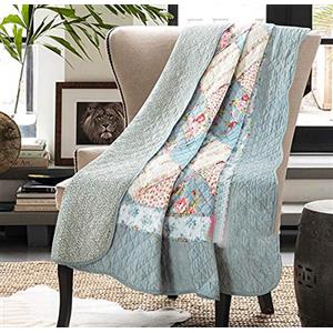 Cozyholy Copriletto trapuntato originale in 100% cotone patchwork, per letto matrimoniale, motivo floreale, reversibile, vintage, shabby chic, per divano