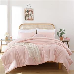 ROSGONIA Blush - Set copripiumino per letto matrimoniale, 3 pezzi (1 trapunta rosa boho e 2 federe), per tutte le stagioni, morbido e leggero, copriletto, trapunta, idea regalo